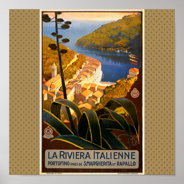 Póster Afiche de viaje de la Riviera Italiana Europa Ital (Frente)