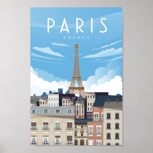 Póster Afiche de viaje de la torre del eiffel en la calle