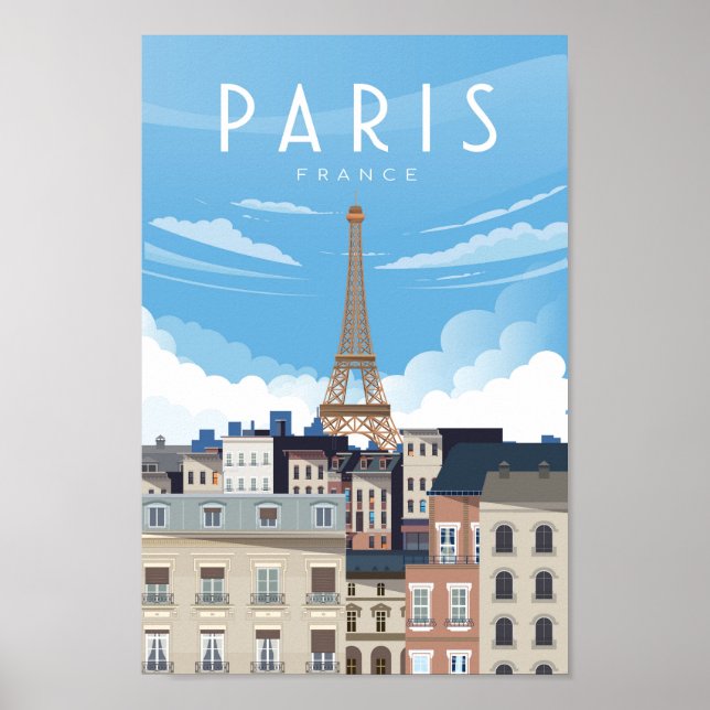 Póster Afiche de viaje de la torre del eiffel en la calle (Frente)