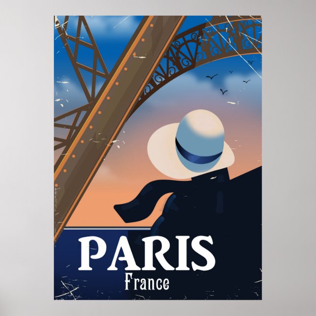Póster Afiche de viaje de la torre Eiffel de París (Frente)