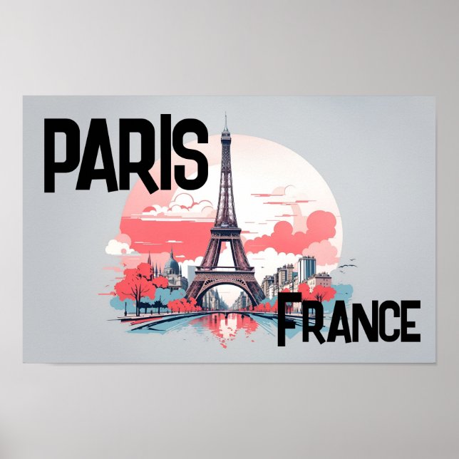 Póster Afiche de viaje de la Torre Eiffel de París (Frente)