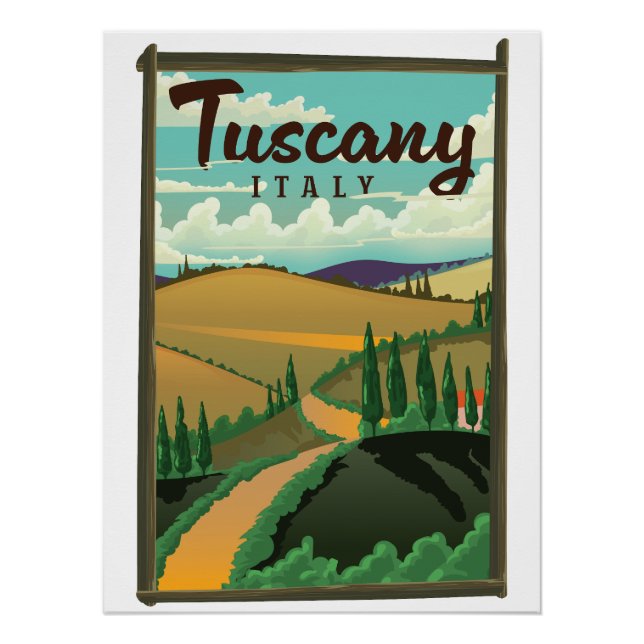 Póster Afiche de viaje de la Toscana Italia (Anverso)