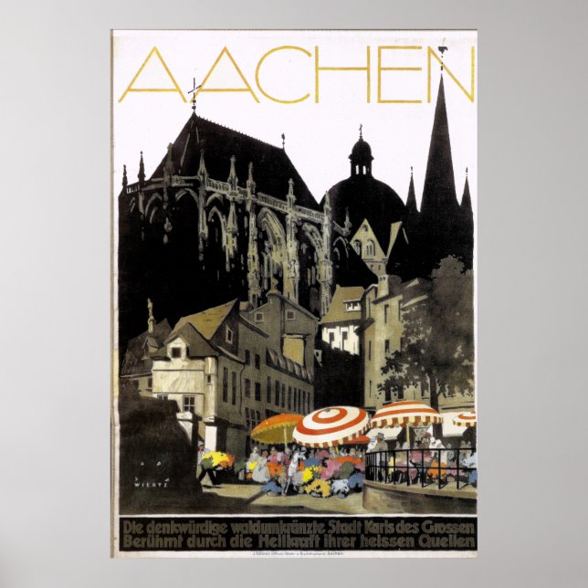 Póster Afiche de Viaje de la Vieja Aachen Alemania (Frente)
