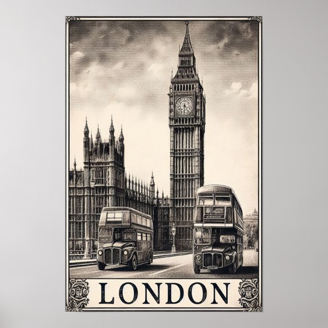 Póster Afiche de viaje de la vieja Inglaterra de Londres (Frente)