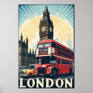 Póster Afiche de viaje de la vieja Inglaterra de Londres