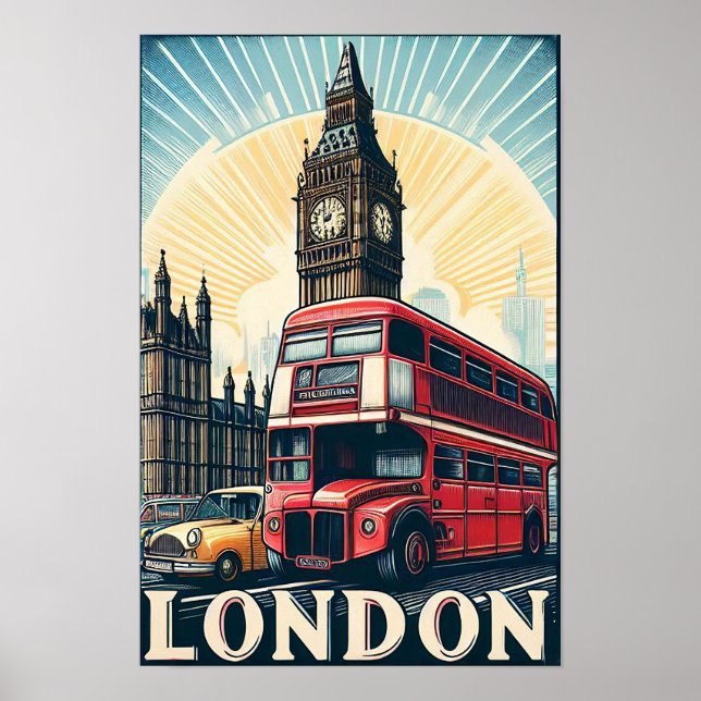 Póster Afiche de viaje de la vieja Inglaterra de Londres (Frente)