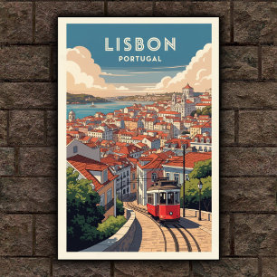 Póster Afiche de viaje de la Vieja Lisboa de los años 60 