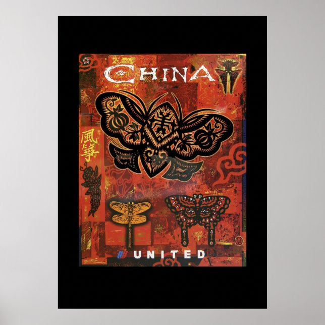 Póster Afiche de viaje de las mariposas chinas (Frente)