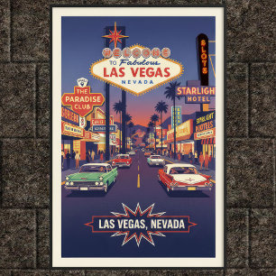 Póster Afiche de viaje de Las Vegas de los años 60