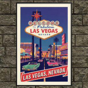 Póster Afiche de viaje de Las Vegas de los años 60