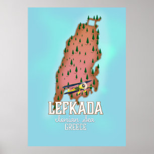 Póster Afiche de viaje de Lefkada Grecia.
