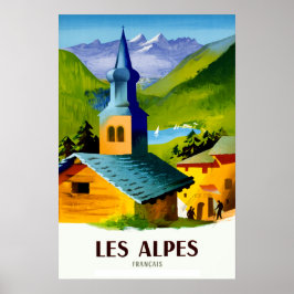 Póster Afiche de viaje de los Alpes franceses