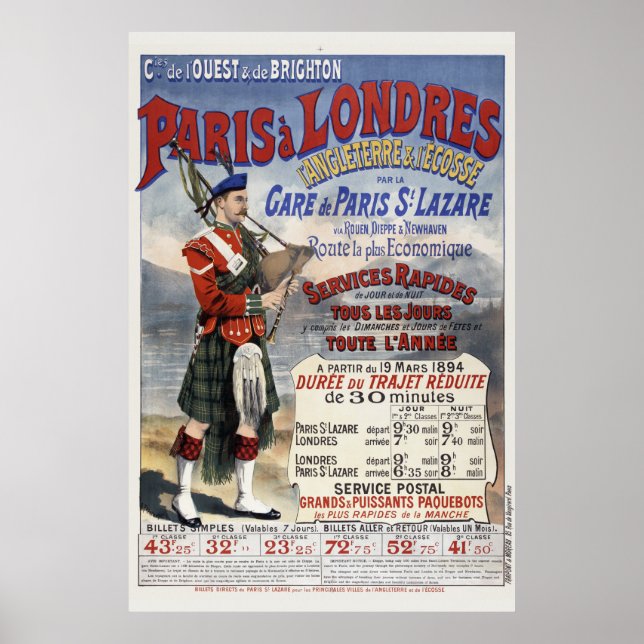 Póster Afiche de viaje de los ferrocarriles antiguos de I (Frente)