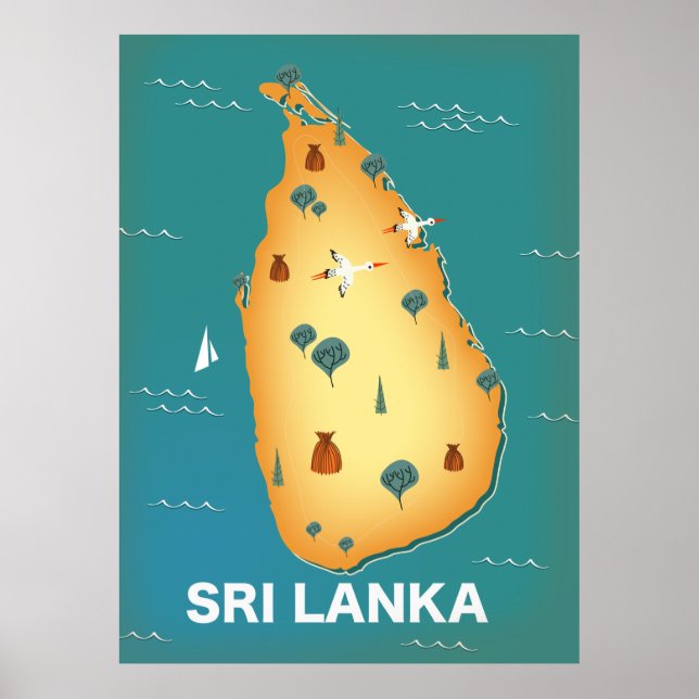 Póster Afiche de viaje de mapa de Sri Lanka (Frente)
