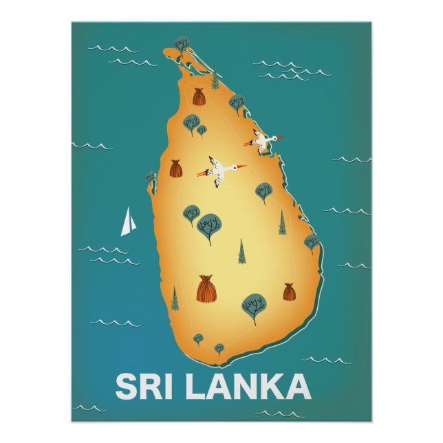 Póster Afiche de viaje de mapa de Sri Lanka (Anverso)