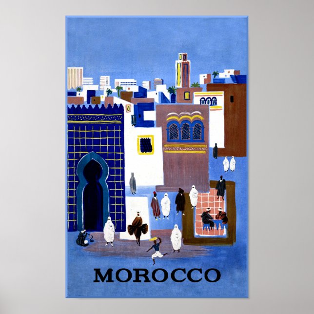 Póster Afiche de viaje de Marruecos. (Frente)