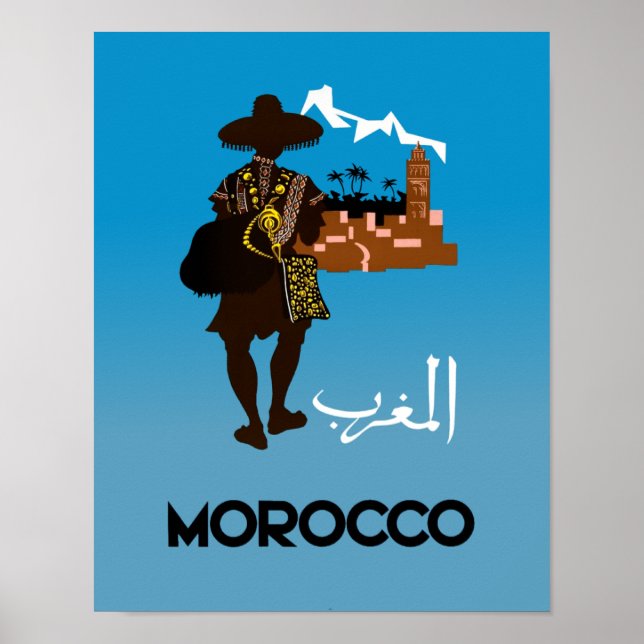 Póster Afiche de viaje de Marruecos. (Frente)