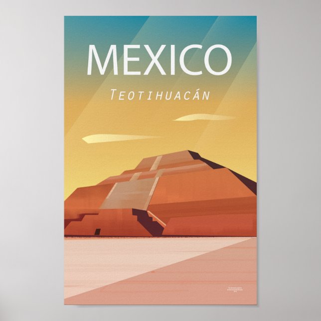 Póster Afiche de viaje de México Pirámide Teotihuacan (Frente)