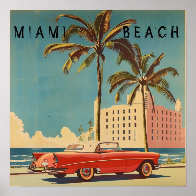 Póster Afiche de Viaje de Miami Beach Vintage (Frente)