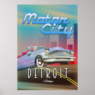 Póster Afiche de viaje de Motor City Detroit Michigan.