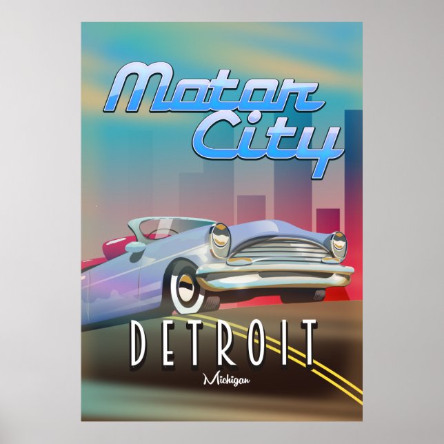 Póster Afiche de viaje de Motor City Detroit Michigan. (Frente)