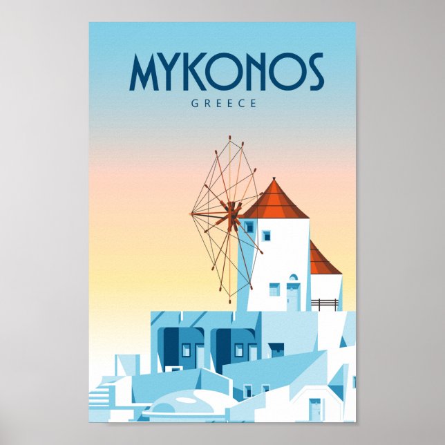 Póster Afiche de viaje de Mykonos Grecia (Frente)