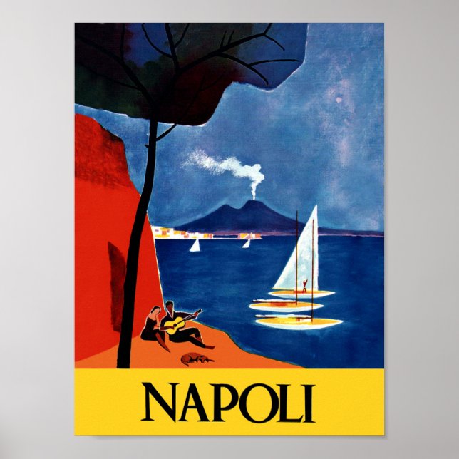 Póster Afiche de viaje de Nápoles, Italia (Frente)