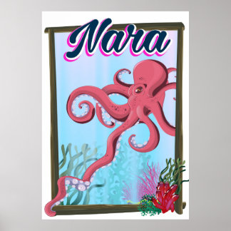 Póster Afiche de viaje de Nara Japan Squid