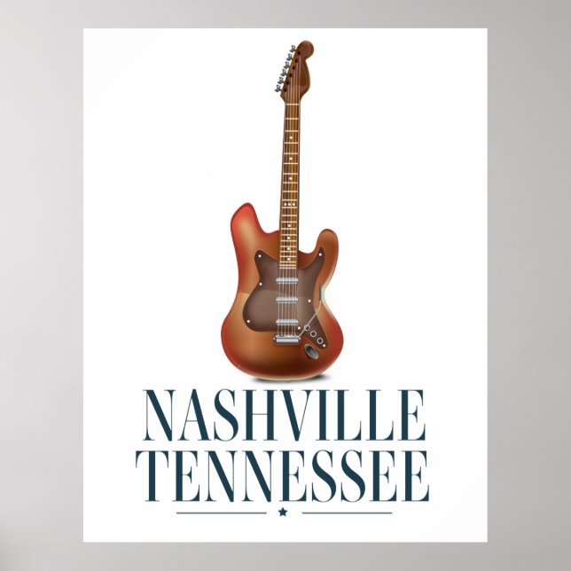 Póster Afiche de viaje de Nashville Tennessee Guitar (Frente)