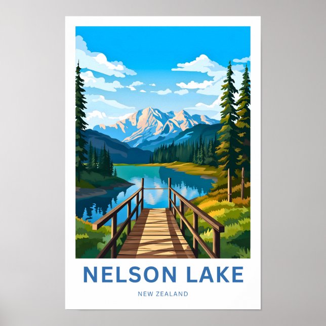 Póster Afiche de viaje de Nelson Lake New Zealand (Frente)