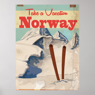 Póster Afiche de viaje de Noruega de época