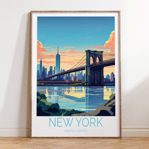 Póster Afiche de viaje de Nueva York, Poster de Brooklyn 