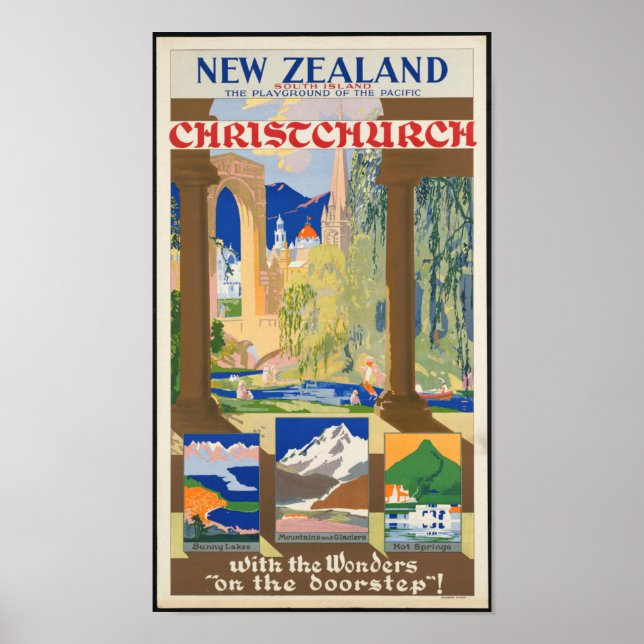 Póster Afiche de Viaje de Nueva Zelanda (Frente)