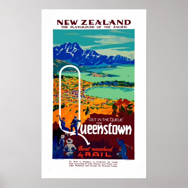 Póster Afiche de Viaje de Nueva Zelanda de Queenstown (Frente)