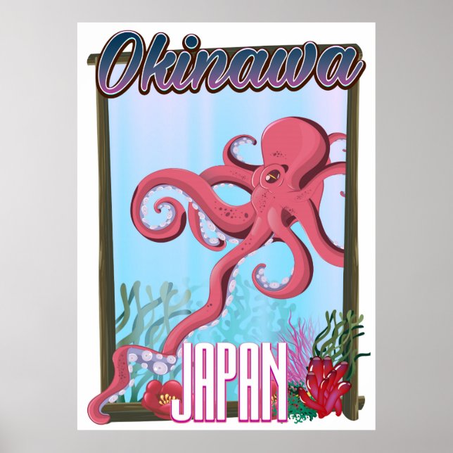 Póster Afiche de viaje de Okinawa Japón Squid (Frente)