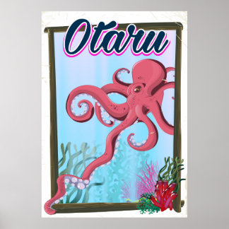 Póster Afiche de viaje de Otaru Japan Squid