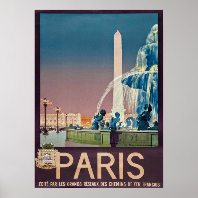 Póster Afiche de viaje de París de la época de 1930 (Frente)