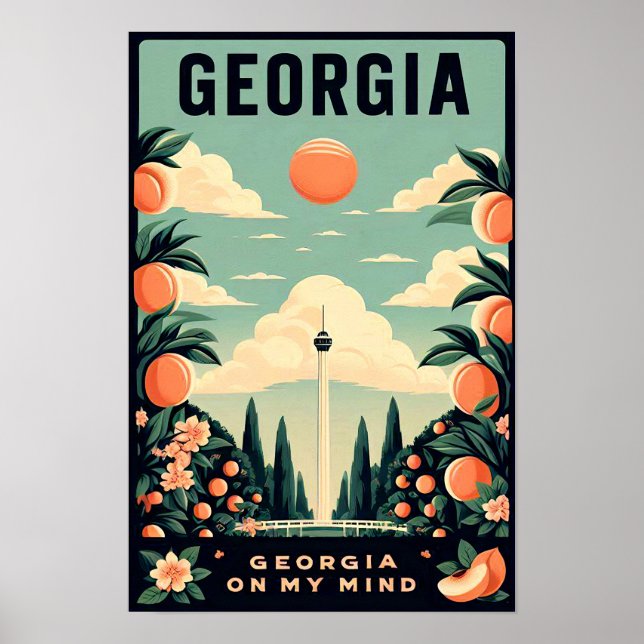 Póster Afiche de viaje de Peach de la vieja Georgia (Frente)