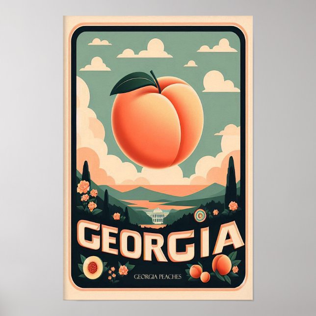 Póster Afiche de viaje de Peach de la vieja Georgia (Frente)