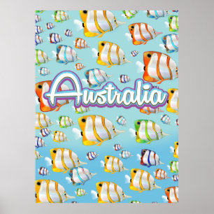 Póster Afiche de viaje de peces tropicales de Australia