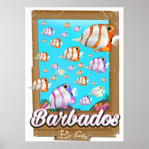 Póster Afiche de viaje de peces tropicales de Barbados