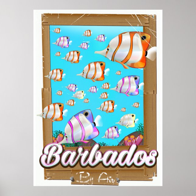 Póster Afiche de viaje de peces tropicales de Barbados (Frente)