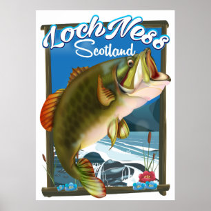 Póster Afiche de viaje de pesca de Loch Ness Scotland