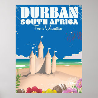 Póster Afiche de viaje de playa añeja en Durban Sudáfrica