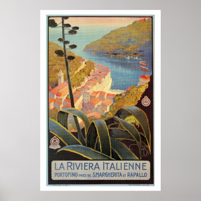 Póster Afiche de viaje de Portofino Italiano Riviera (Frente)