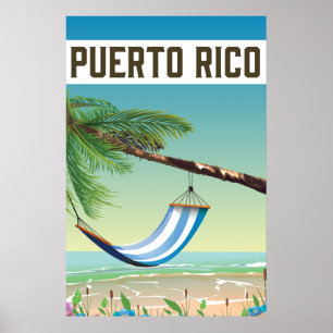Póster Afiche de viaje de Puerto Rico Beach.