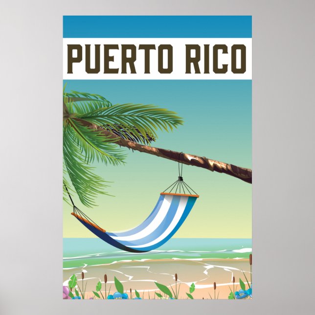 Póster Afiche de viaje de Puerto Rico Beach. (Frente)