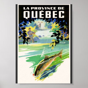 Póster Afiche de viaje de Quebec para pescadores y trucha