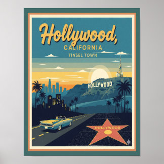 Póster Afiche de viaje de Retro Hollywood California