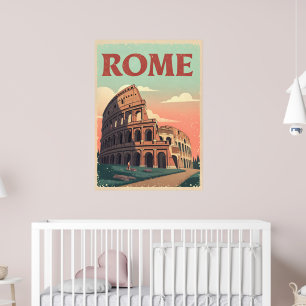 Póster Afiche de Viaje de Roma - Muro de Colosseo Retro